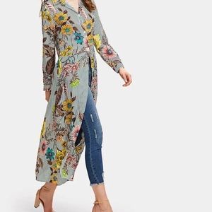 Vertical Striped Floral Longline Shirt